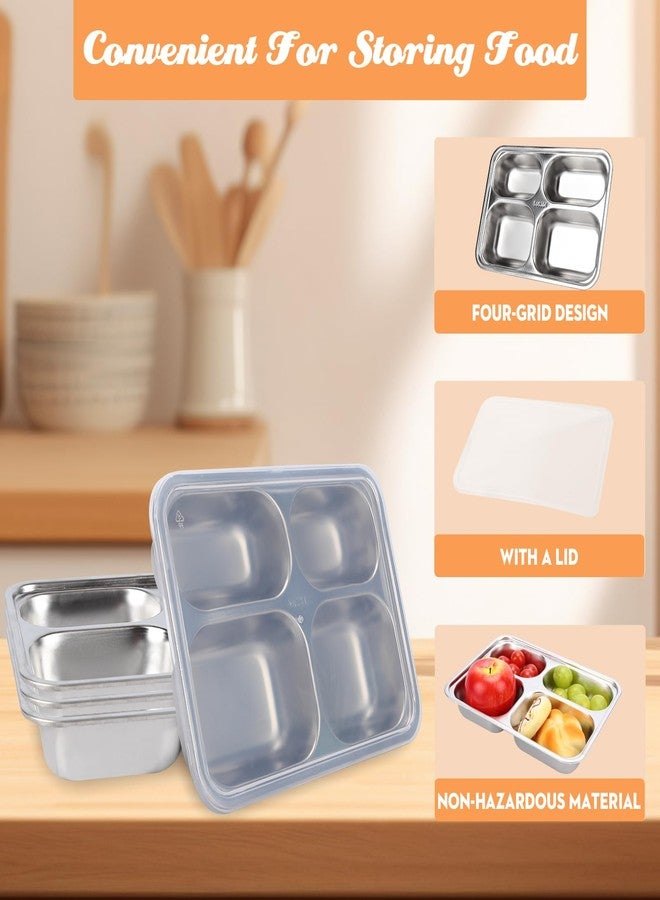 BUWUSMU 5 Pcs Stainless Steel Snack Containers with Lids, 4-Compartment Reusable Metal Bento Box Food Storage Containers, Durable Lunch Boxes for Office, Home and Travel - Image 3